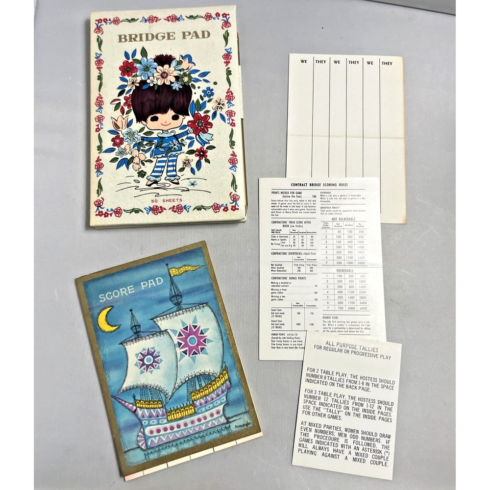 Vintage Bridge Score Pads Lot Hallmark American Greetings Japan Ship Floral Set